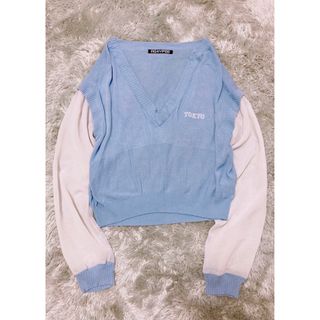 FIG&VIPER - ドッキングベストシアーTシャツ シアーブラウス ベスト風 ブルー水色 