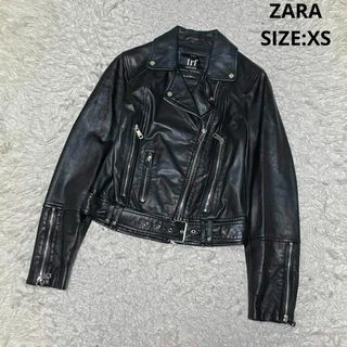 ザラ(ZARA)のZARA ラムレザー ダブルライダースジャケット 本革 羊革 XS ブラック(ライダースジャケット)