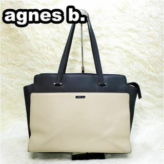 アニエスベー(agnes b.)のアニエスベー　バイカラー　ハンドバッグ　レザー　ネイビー×ホワイト(トートバッグ)