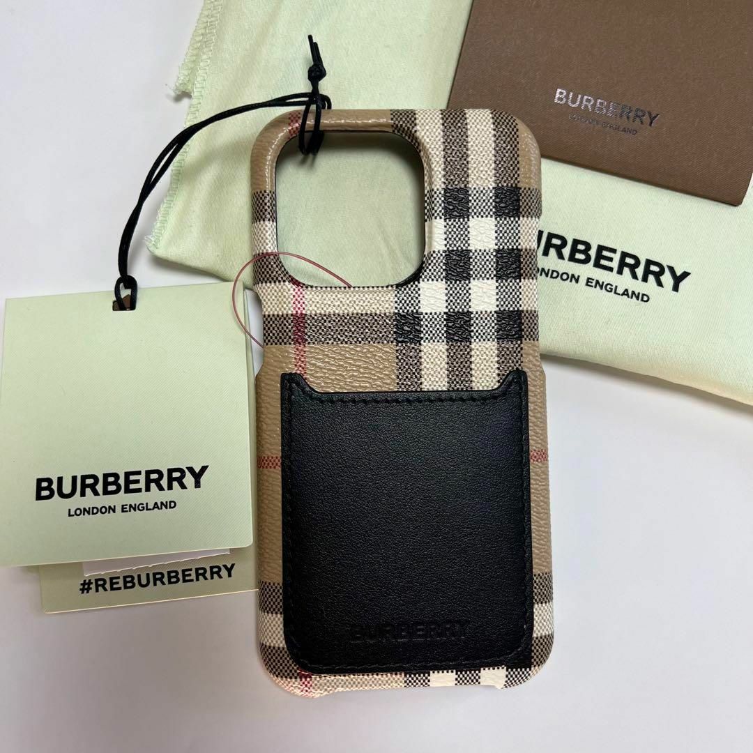 BURBERRY(バーバリー)のBurberry チェック＆レザー iPhone14Pro ケース スマホ/家電/カメラのスマホアクセサリー(iPhoneケース)の商品写真