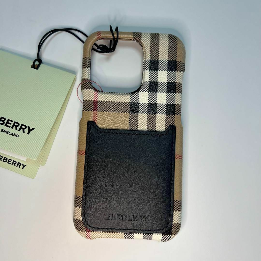BURBERRY(バーバリー)のBurberry チェック＆レザー iPhone14Pro ケース スマホ/家電/カメラのスマホアクセサリー(iPhoneケース)の商品写真