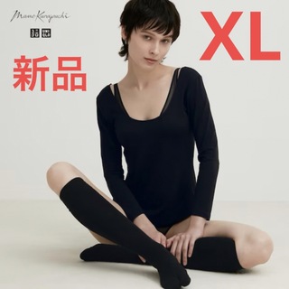 ユニクロ(UNIQLO)の新品　ユニクロ　マメ　ヒートテックバレエネックT（シルクブレンド）XL ブラック(Tシャツ(長袖/七分))