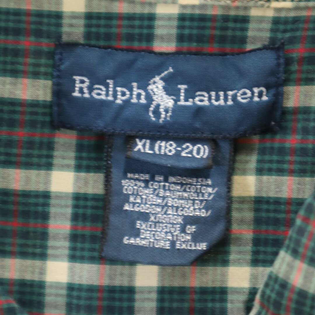 Ralph Lauren(ラルフローレン)のラルフローレン チェック 長袖 ボタンダウンシャツ XL グリーン系 RALPH LAUREN キッズ 古着 【240224】 キッズ/ベビー/マタニティのキッズ服男の子用(90cm~)(ブラウス)の商品写真