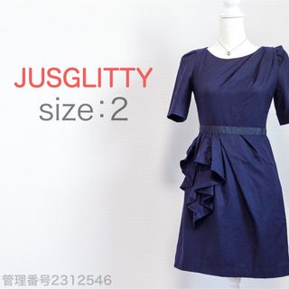 ジャスグリッティー(JUSGLITTY)のJUSGLITTY ウエストマーク　フリルリボン　ハーフスリーブひざ丈ワンピース(ひざ丈ワンピース)