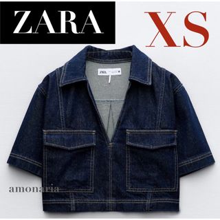 ザラ(ZARA)の【新品】ZARA デニムクロップドシャツ　デニムシャツ　デニムトップス　シャツ(シャツ/ブラウス(半袖/袖なし))