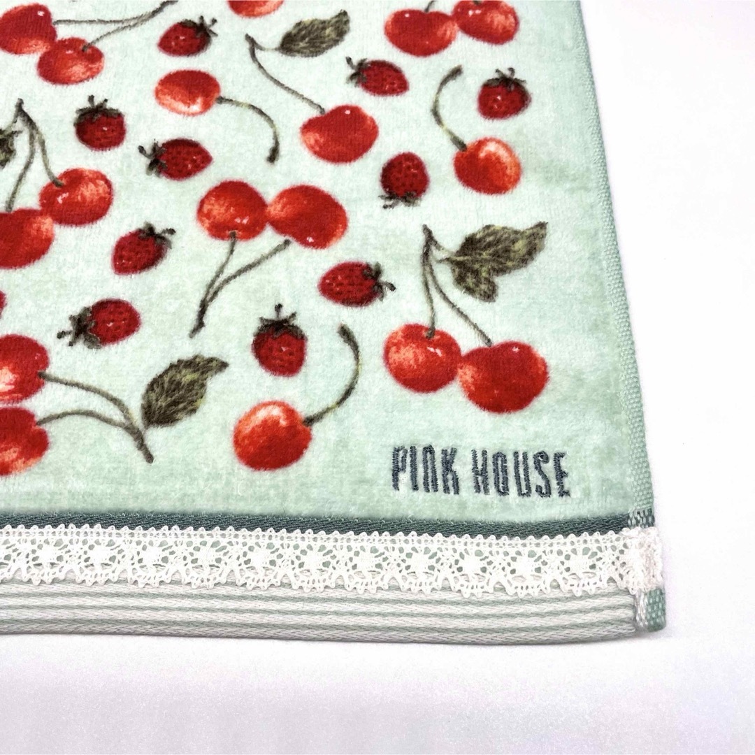 PINK HOUSE(ピンクハウス)のピンクハウス　ハンカチタオル　さくらんぼ　チェリー　グリーン　ハンドタオル レディースのファッション小物(ハンカチ)の商品写真