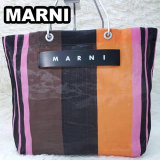 マルニ(Marni)のマルニ　美品　フラワーカフェ　メッシュ　ストライプ　マルチピンク(トートバッグ)