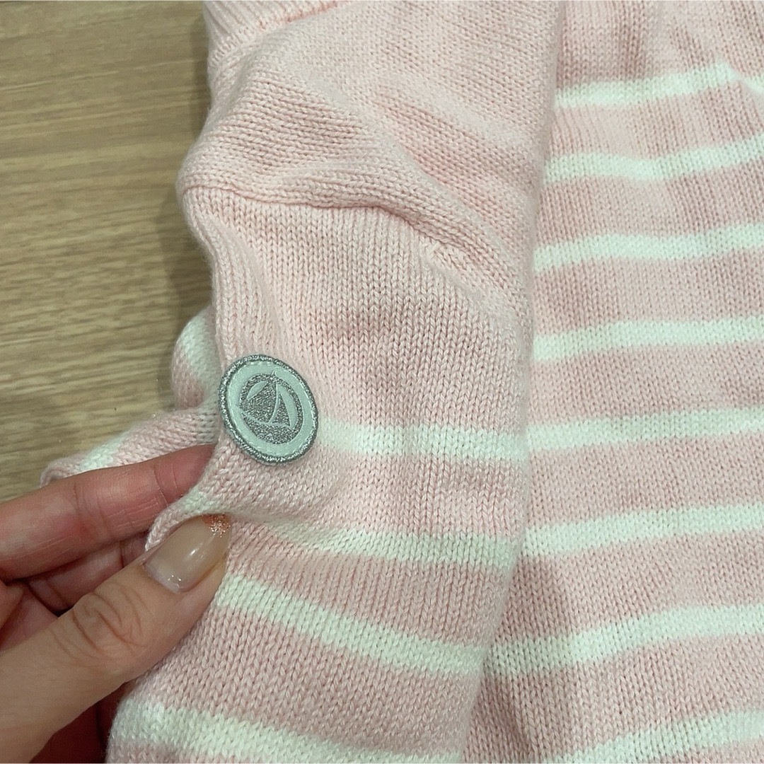 PETIT BATEAU(プチバトー)のマリニエール肩ボタンニットプルオーバー キッズ/ベビー/マタニティのキッズ服女の子用(90cm~)(ニット)の商品写真