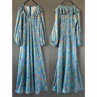 古着 ビンテージ 70s ヨーロッパ 花柄 フリル ドレス ワンピース 古着 ビンテージ 70s ヨーロッパ 花柄 フリル ドレス ワンピース