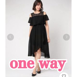 ワンウェイ(one*way)のoneway デコルテレースフロントクロスワンピ ワンウェイ 黒 レース ワンピ(ロングワンピース/マキシワンピース)