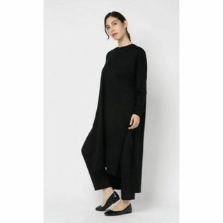 アダワス(ADAWAS)の【美品】アダワス ADAWS ニットチュニック コットン100％ ブラック 38(ロングワンピース/マキシワンピース)