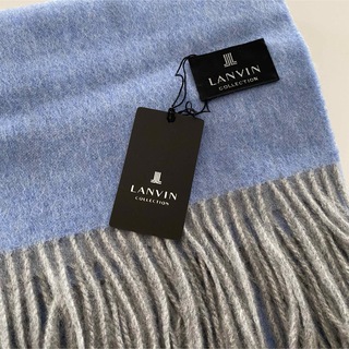 ランバン(LANVIN)のLANVINランバンカシミヤブルーグレーストールマフラー新品未使用膝掛けショール(ストール/パシュミナ)