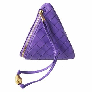 ボッテガヴェネタ(Bottega Veneta)の美品◎イタリア製 BOTTEGA VENETA ボッテガヴェネタ レディース イントレチャートレザー ピラミッド ポーチ／ミニバッグ 紫 保管袋付き(ポーチ)