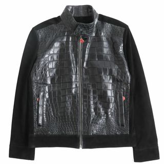 クロコダイル(Crocodile)の美品△Kiton キートン クロコダイル×ラムレザー スウェードレザー ジップアップ ジャケット シングルライダース ブラック 52 イタリア製(ライダースジャケット)