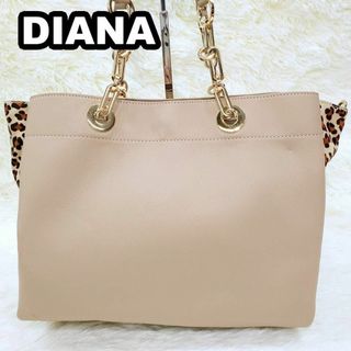 ダイアナ(DIANA)のダイアナ　チェーン　金具　レオパード　レザー　ハンド　トートバッグ　美品(ハンドバッグ)