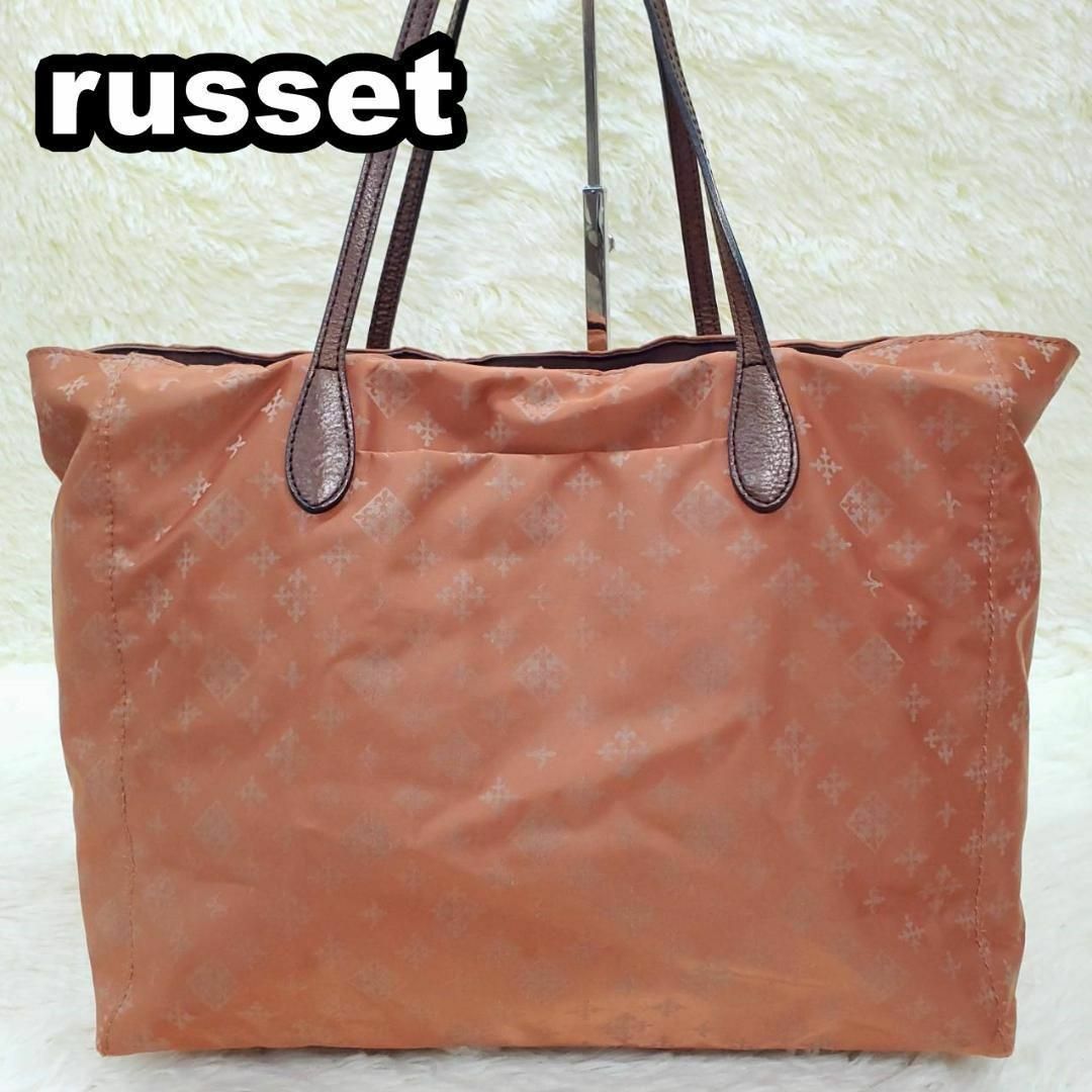 Russet(ラシット)のラシット　総柄　トートバッグ　ブラウン系　モノグラム　ナイロン✕レザー　Ａ４ レディースのバッグ(トートバッグ)の商品写真