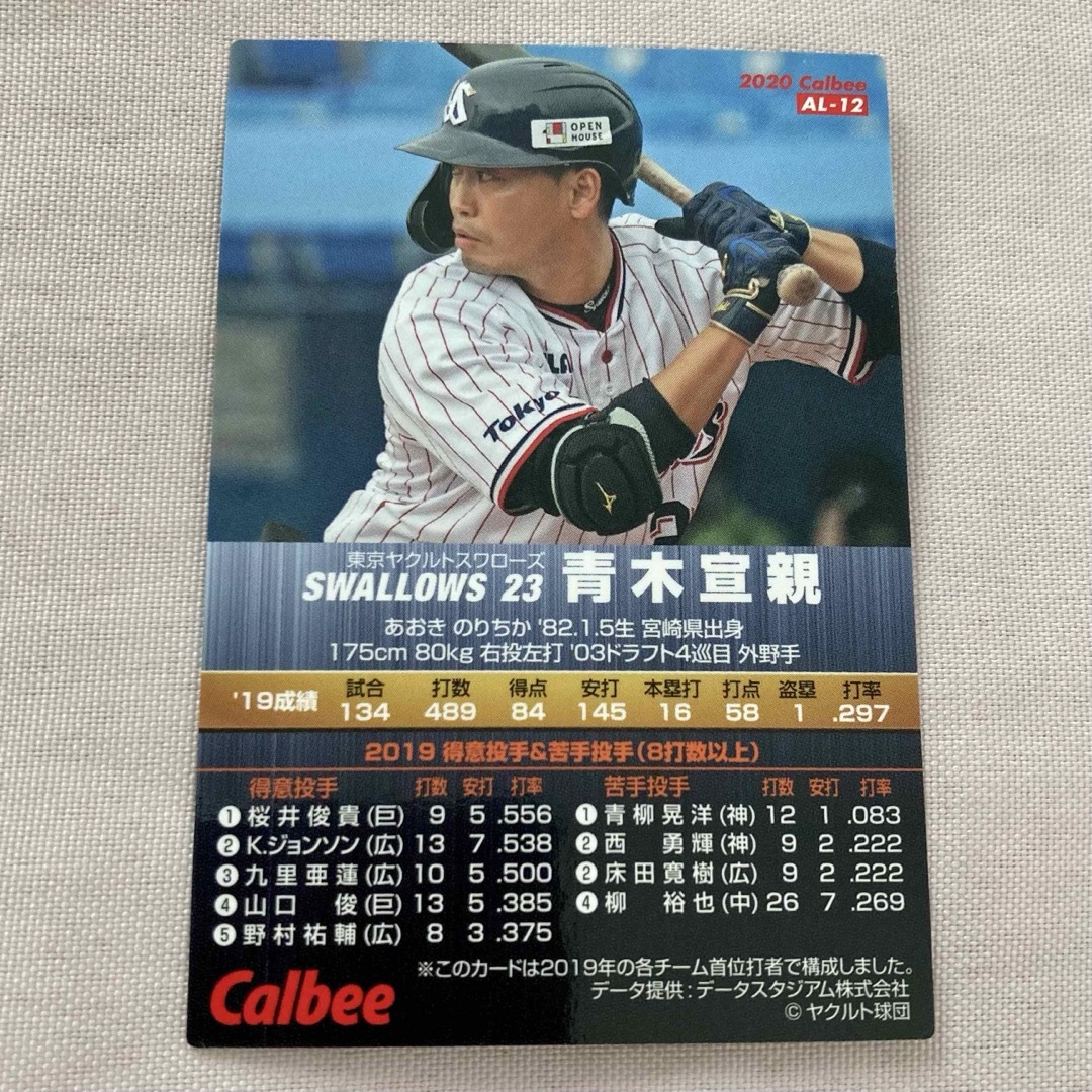 カルビー　プロ野球チップス　2020年 AVG LEADERカード　青木宣親 エンタメ/ホビーのトレーディングカード(シングルカード)の商品写真