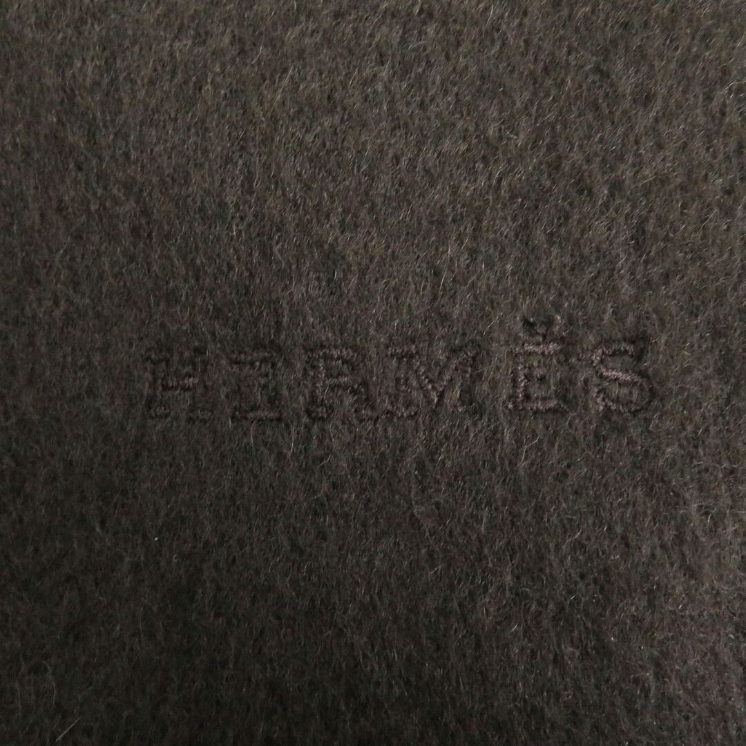 Hermes(エルメス)の美品□HERMES/エルメス ロゴエンブロイダリー カシミヤ100％ フリンジマフラー/ショール ダークブラウン スコットランド製 メンズ◎ メンズのファッション小物(マフラー)の商品写真