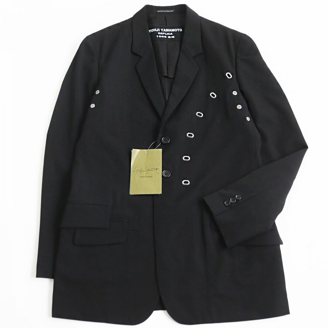 Yohji Yamamoto(ヨウジヤマモト)の未使用品●定価124000円 ヨウジヤマモト プールオム HD-J54-107 1988SSレプリカ アイレットギャバジャケット ブラック 3 日本製 正規品 メンズのジャケット/アウター(テーラードジャケット)の商品写真