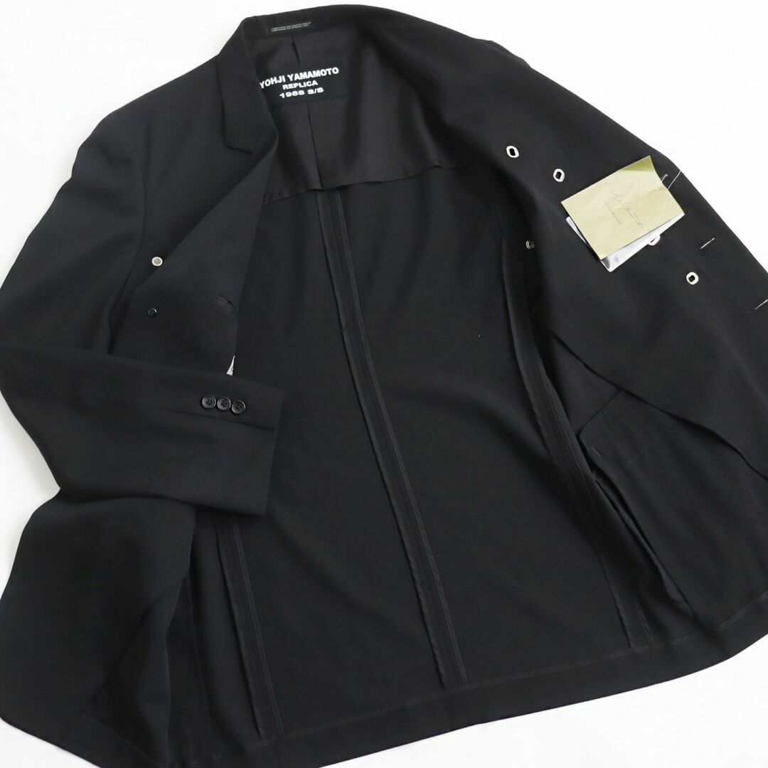 Yohji Yamamoto(ヨウジヤマモト)の未使用品●定価124000円 ヨウジヤマモト プールオム HD-J54-107 1988SSレプリカ アイレットギャバジャケット ブラック 3 日本製 正規品 メンズのジャケット/アウター(テーラードジャケット)の商品写真