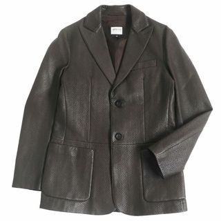 アルマーニ コレツィオーニ(ARMANI COLLEZIONI)の極美品□ARMANI COLLEZIONI/アルマーニコレツィオーニ ラムスキン キルト ピークドラペル レザーテーラードジャケット 茶 46 伊製 正規品(テーラードジャケット)