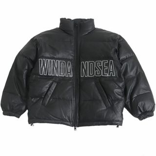 極美品□22AW WIND AND SEA/ウィンダンシー WDS-13TH-09 ロゴエンブロイダリー スタンドカラー ラムレザー ダウンジャケット 黒 M 正規品