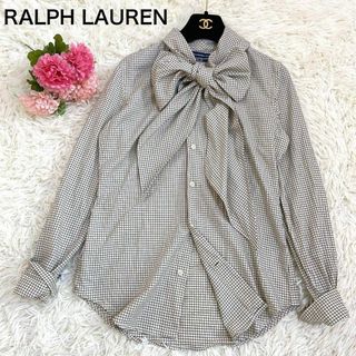 ラルフローレン(Ralph Lauren)の美品☆ラルフローレンスポーツ ボウタイ リボン チェック 長袖ブラウス シャツ(シャツ/ブラウス(長袖/七分))