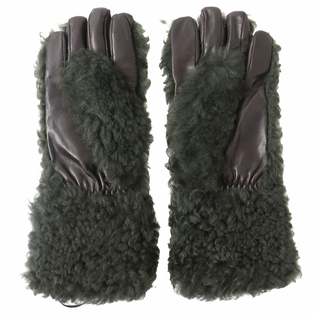 Bottega Veneta(ボッテガヴェネタ)の未使用品△正規品 ボッテガヴェネタ 652238 GLOVES TEDDY 裏地カシミヤ100％ ムートン グローブ/手袋 カーキ×ダークブラウン 8S 伊製 レディースのファッション小物(手袋)の商品写真