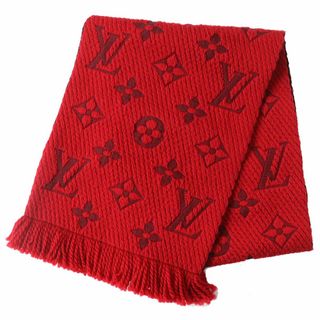 ルイヴィトン(LOUIS VUITTON)の極美品△正規品 LOUIS VUITTON ルイヴィトン 2022年 M72432 エシャルプ ロゴマニア モノグラム柄 シルク混 ニットマフラー ルビー 赤 伊製(マフラー/ショール)