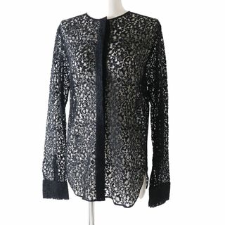 クリスチャンディオール(Christian Dior)の極美品◎正規品 伊製 Christian Dior クリスチャンディオール 911B44A8928 レディース BEE刺繍 総レース 長袖 ノーカラーブラウス 黒 42(シャツ/ブラウス(長袖/七分))