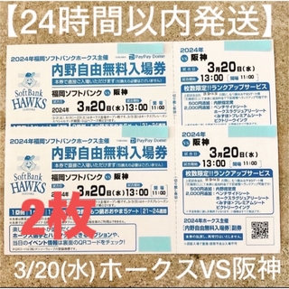 【24時間以内発送】ホークスVS阪神タイガース3/20チケット2枚セット(野球)