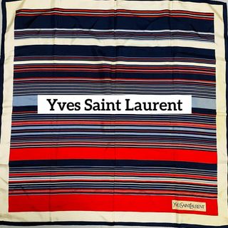 イヴサンローラン(Yves Saint Laurent)の★イヴサンローラン★ スカーフ ボーダー シルク ネイビー ホワイト レッド(バンダナ/スカーフ)