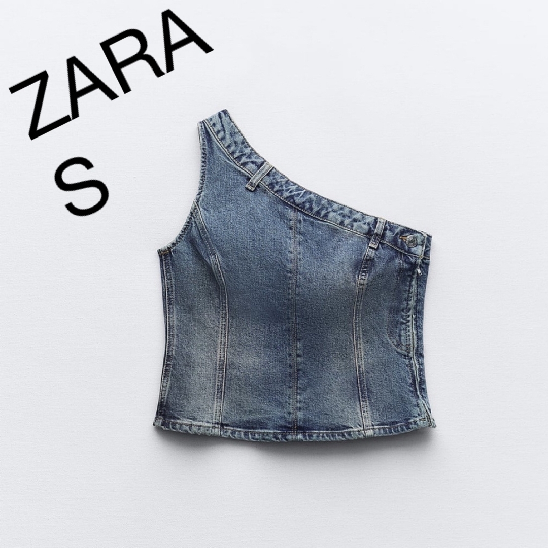 ZARA(ザラ)のTRFアシンメトリーデニムトップス レディースのトップス(ベアトップ/チューブトップ)の商品写真