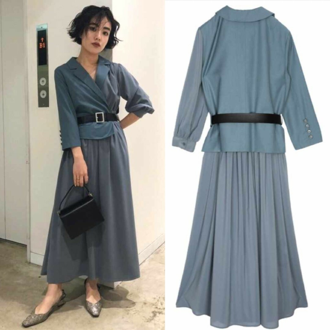 Ameri【タグ付新品】ジャケット ドッキング シフォン ワンピ Ameri【タグ付新品】ジャケット ドッキング シフォン ワンピ
