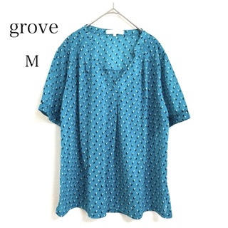 グローブ(grove)のgrove  四角ドット 紙吹雪  スキッパー  半袖 シャツ ブラウス  M(シャツ/ブラウス(半袖/袖なし))