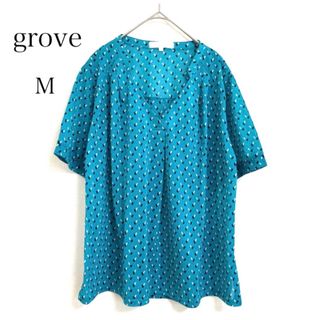 グローブ(grove)のgrove  四角ドット 紙吹雪  スキッパー  半袖 シャツ ブラウス  M(シャツ/ブラウス(半袖/袖なし))