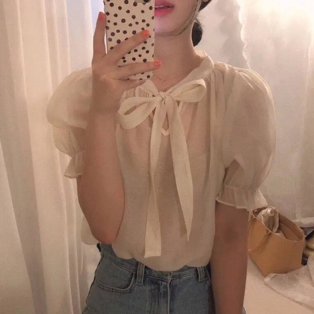 Lochie(ロキエ)のribbon blouse❤︎ レディースのトップス(シャツ/ブラウス(半袖/袖なし))の商品写真