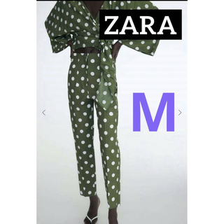 ザラ(ZARA)の【タグ付き】ZARA リネンブレンド ハイライズ  ドットプリントパンツ(カジュアルパンツ)