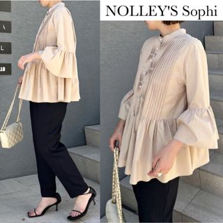 ノーリーズソフィー(NOLLEY'S sophi)のノーリーズソフィ パール ピンタック ペプラム フレア ブラウス(シャツ/ブラウス(長袖/七分))