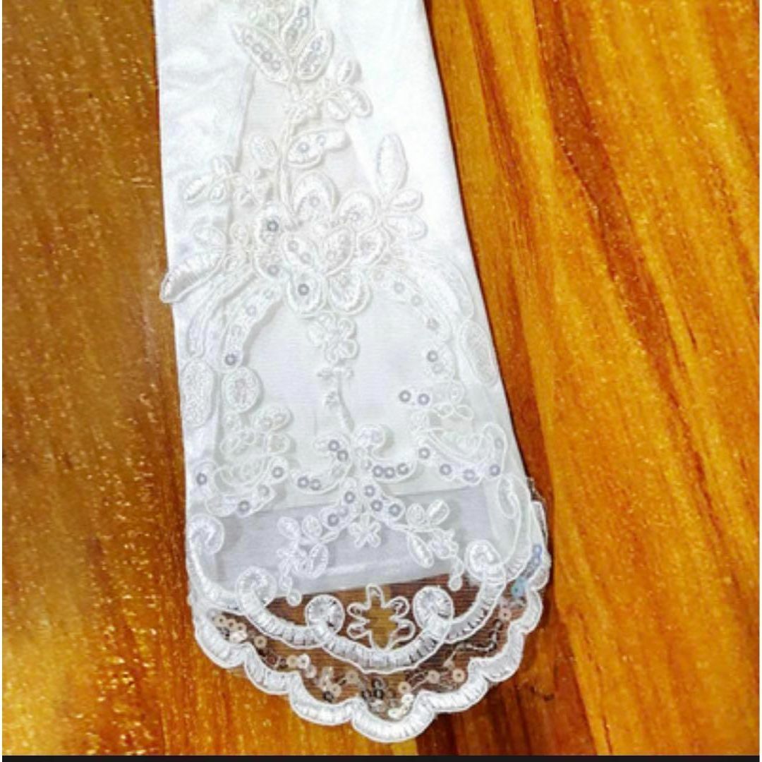 レース サテン ロング ウェディング グローブ 手袋 結婚式 ホワイト レディースのフォーマル/ドレス(ウェディングドレス)の商品写真