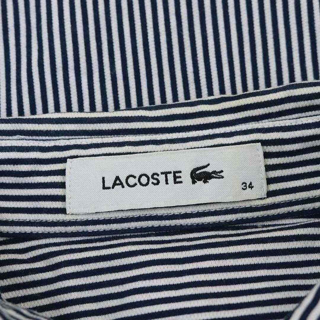 LACOSTE(ラコステ)のラコステ ストライプニットシャツ 長袖 ロゴ刺繍 34 ネイビー ホワイト レディースのトップス(シャツ/ブラウス(長袖/七分))の商品写真