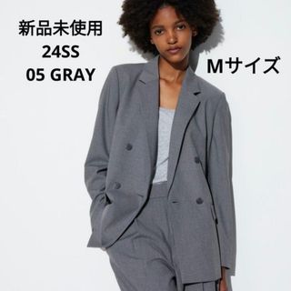 ユニクロ(UNIQLO)の新品未使用 ユニクロ 24SS ダブルジャケット グレー Mサイズ(テーラードジャケット)