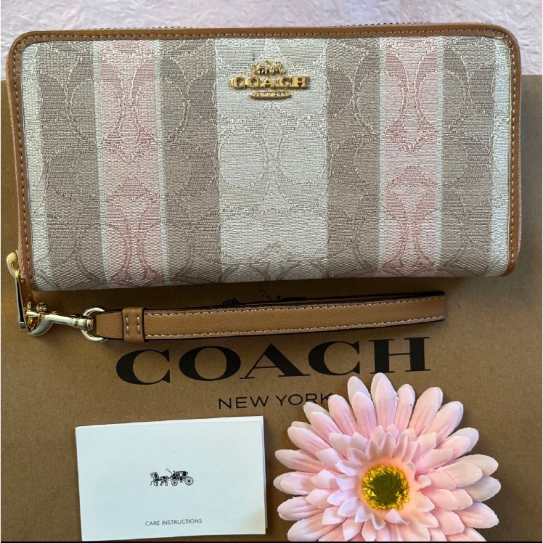 COACH - 新品 コーチ 長財布 ピンク ベージュ ラウンドファスナー 小銭