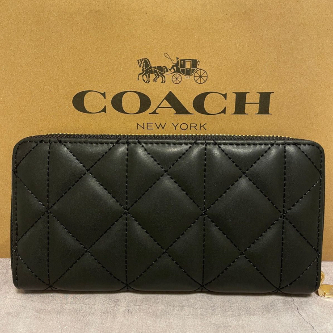 COACH - 新品 コーチ 長財布 ブラック キルティング ラウンド