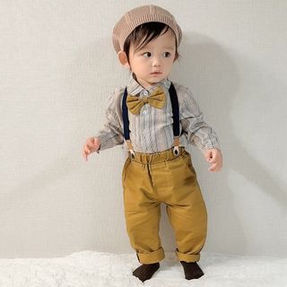 男の子フォーマル 70cm 誕生日 衣装 結婚式 半袖 サスペンダー スーツ(セレモニードレス/スーツ)