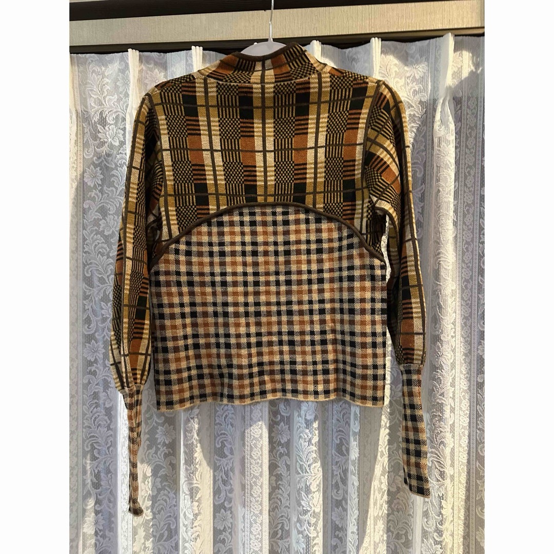 SWITCHING CHECK KNIT TOP ブラウン