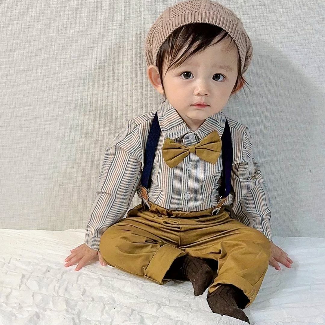 男の子 スーツ 100cm キッズ 子供服 長袖 サスペンダー パンツ キッズ/ベビー/マタニティのキッズ服男の子用(90cm~)(ドレス/フォーマル)の商品写真