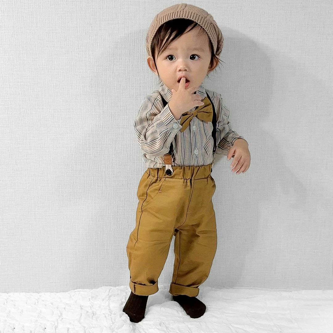 男の子 スーツ 100cm キッズ 子供服 長袖 サスペンダー パンツ キッズ/ベビー/マタニティのキッズ服男の子用(90cm~)(ドレス/フォーマル)の商品写真