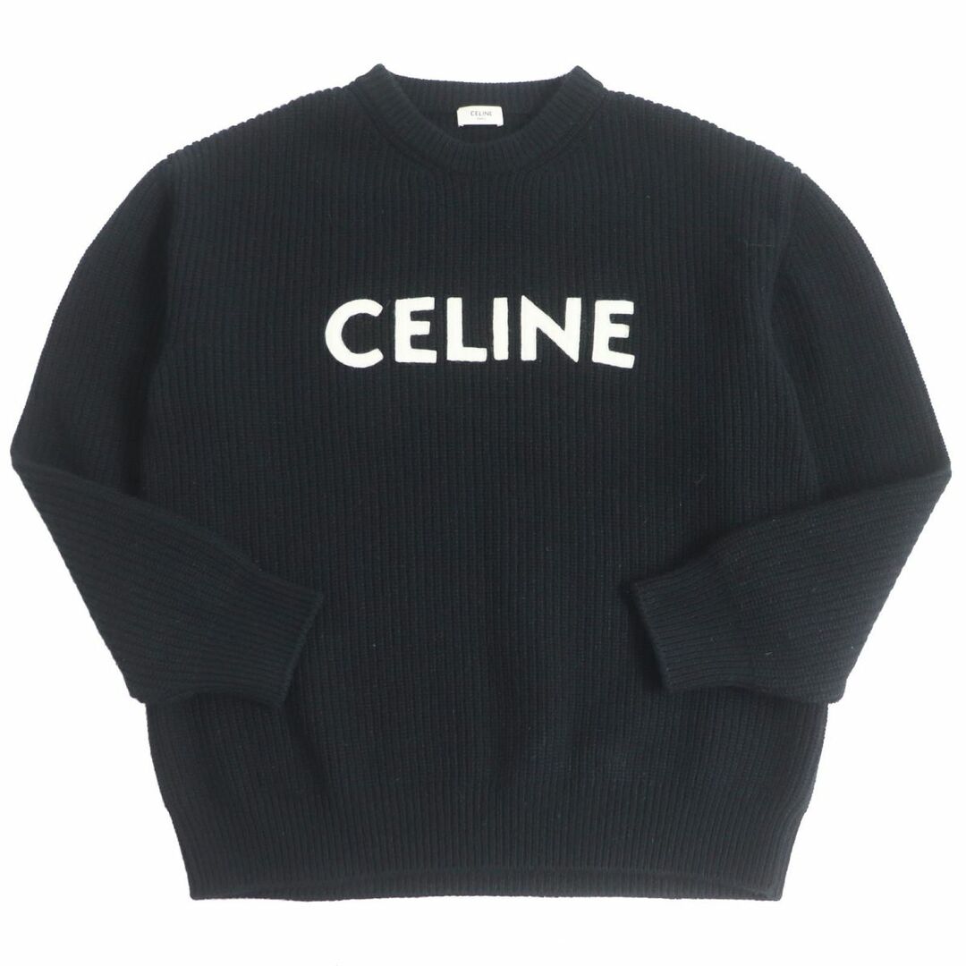 CELINE - 美品□21AW CELINE/セリーヌ 2A19R205 ロゴワッペン ウール×アンゴラ オーバーサイズ ロングスリーブ 長袖ニット/セーター 黒 S 伊製 正規