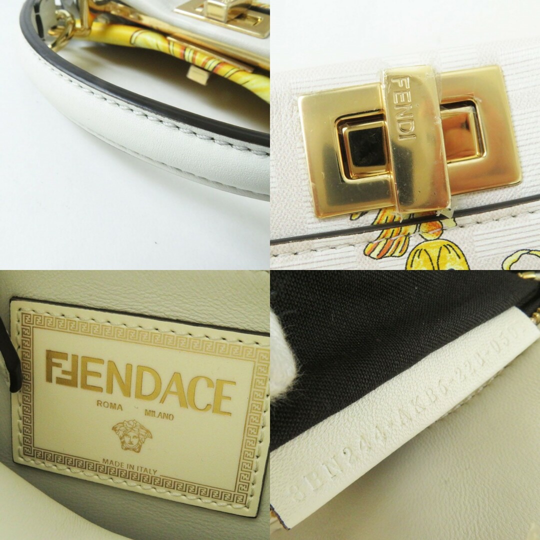 FENDI(フェンディ)の未使用品◎伊製 FENDACE フェンダーチェ フェンディ×ヴェルサーチコラボ 8BN244 ミニ ピーカブー レザー 2WAYバッグ ホワイト系 保管袋付 レディースのバッグ(ハンドバッグ)の商品写真